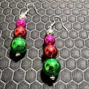 Christmas Ball Earrings Multicolored 18K White Gold Plated